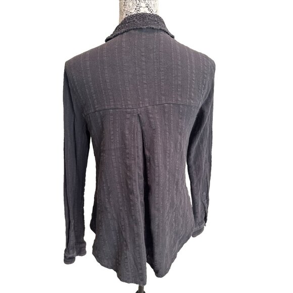 Free People dark Grey Long Sleeve Shirt Lace 100% cotton blouse collard sexy - Picture 6 of 13